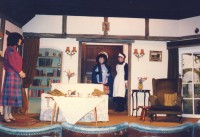 L-r :   Ruth (Jackie Finlay), Madame Arcati (Vinnie Jenner), the maid (Carol Bower)