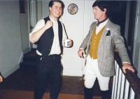 Rob keeping in character as Davy, ‘threatening’ Brian as Iestyn Evans in yet another wig!