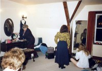 Dressing room in the attic of the Grange  L-R  Margaret, Denise, Lindsay sitting on the floor.
